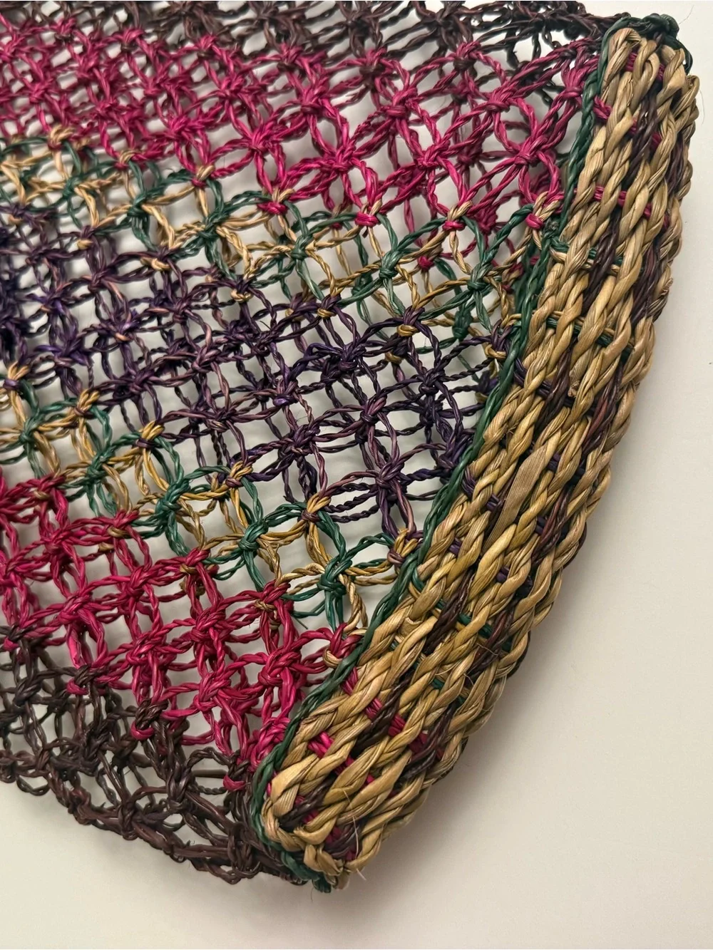 Handwoven Multicolor Net Tote Bag - Purple & Pink